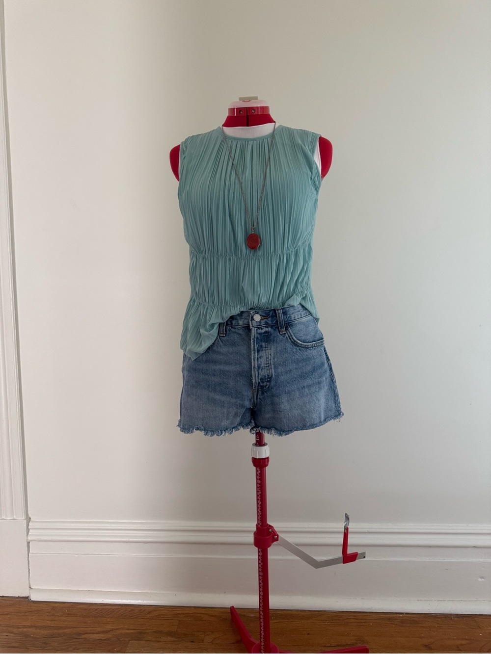 Mango Pleated Mint Green Sleeveless Tank Top